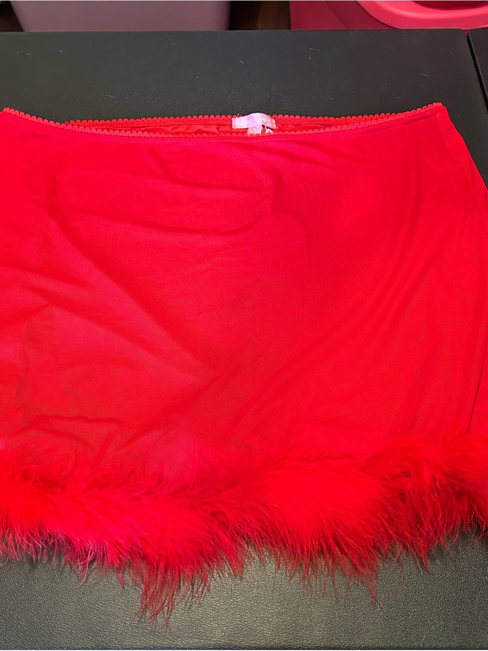 Sugar Thrillz Red Mini Skirt with Feather Trim XXL